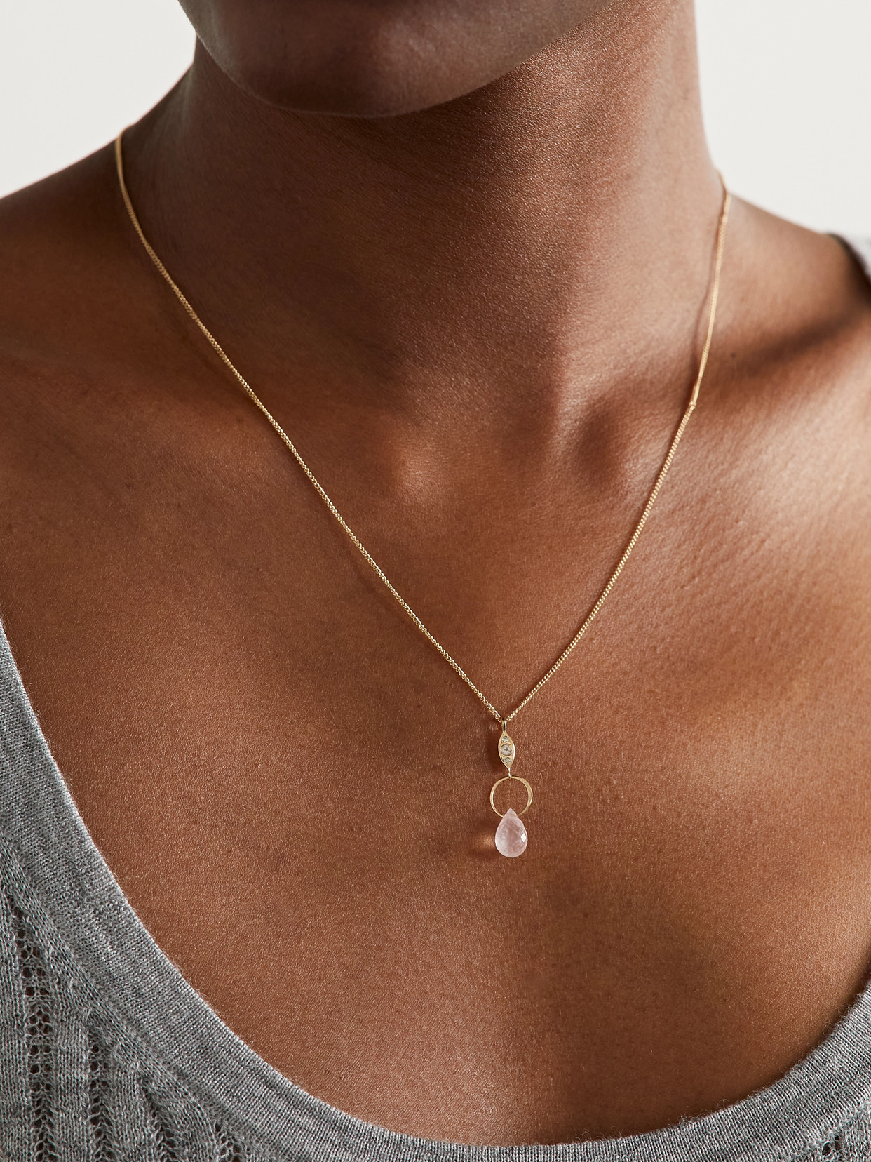 Shop Melissa Joy Manning 14-karat Recycled Gold, Rose Quartz And Diamond Necklace