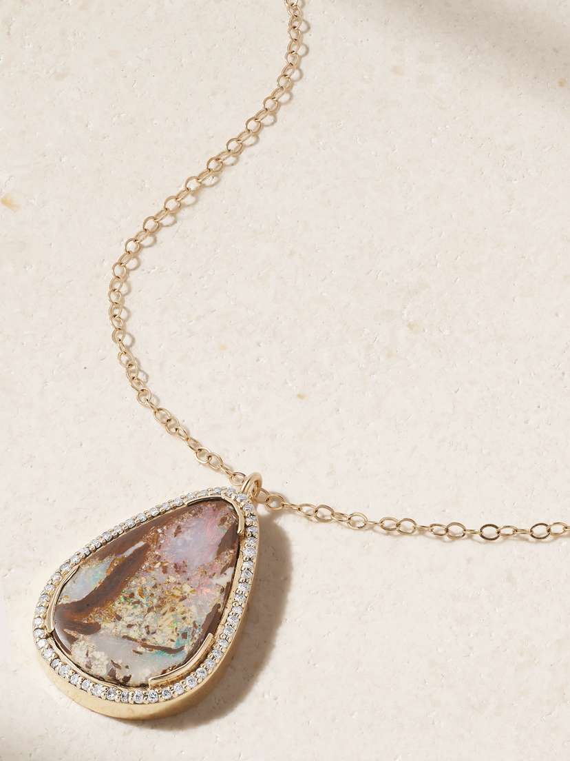 Melissa Joy Manning 14-karat Gold, Opalized Wood And Diamond Necklace