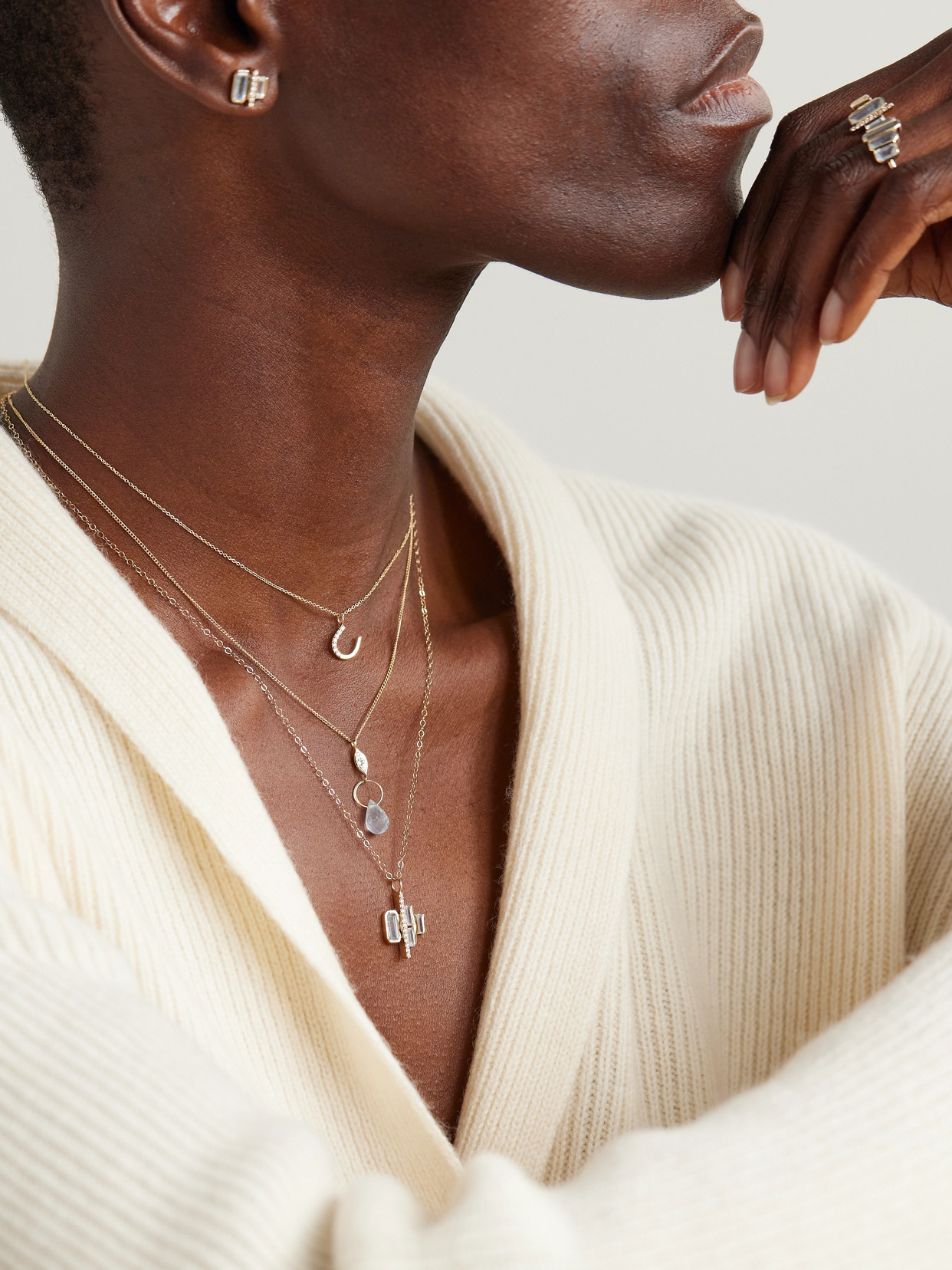 Melissa Joy Manning Cityscape Triple 14-karat Recycled Gold, Aquamarine And Diamond Necklace In Gold