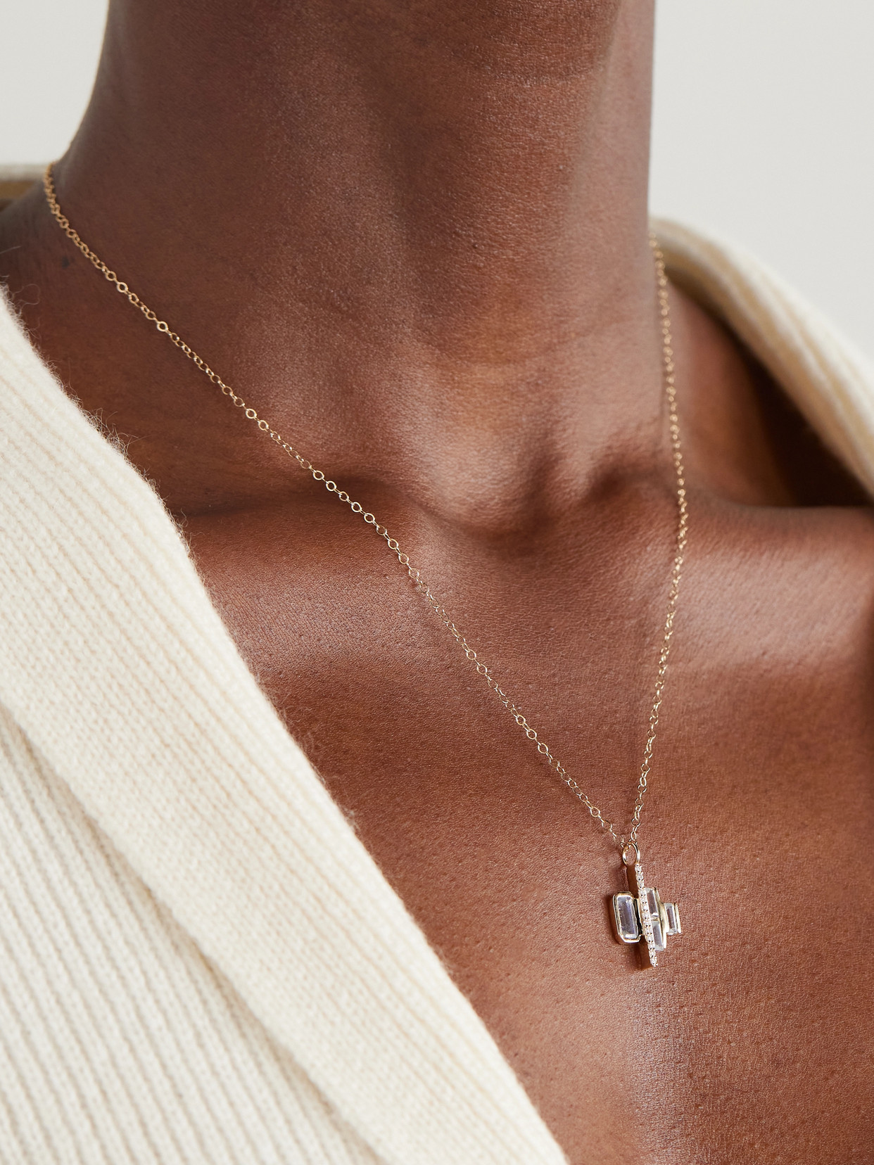 Melissa Joy Manning Cityscape Triple 14-karat Recycled Gold, Aquamarine And Diamond Necklace In Gold