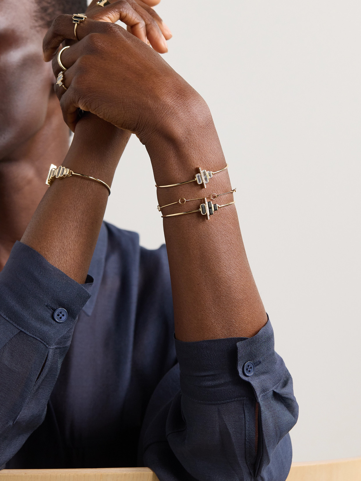 Melissa Joy Manning Cityscape 14 Karat Recycled Gold, Aquamarine And Diamond Cuff In Gold