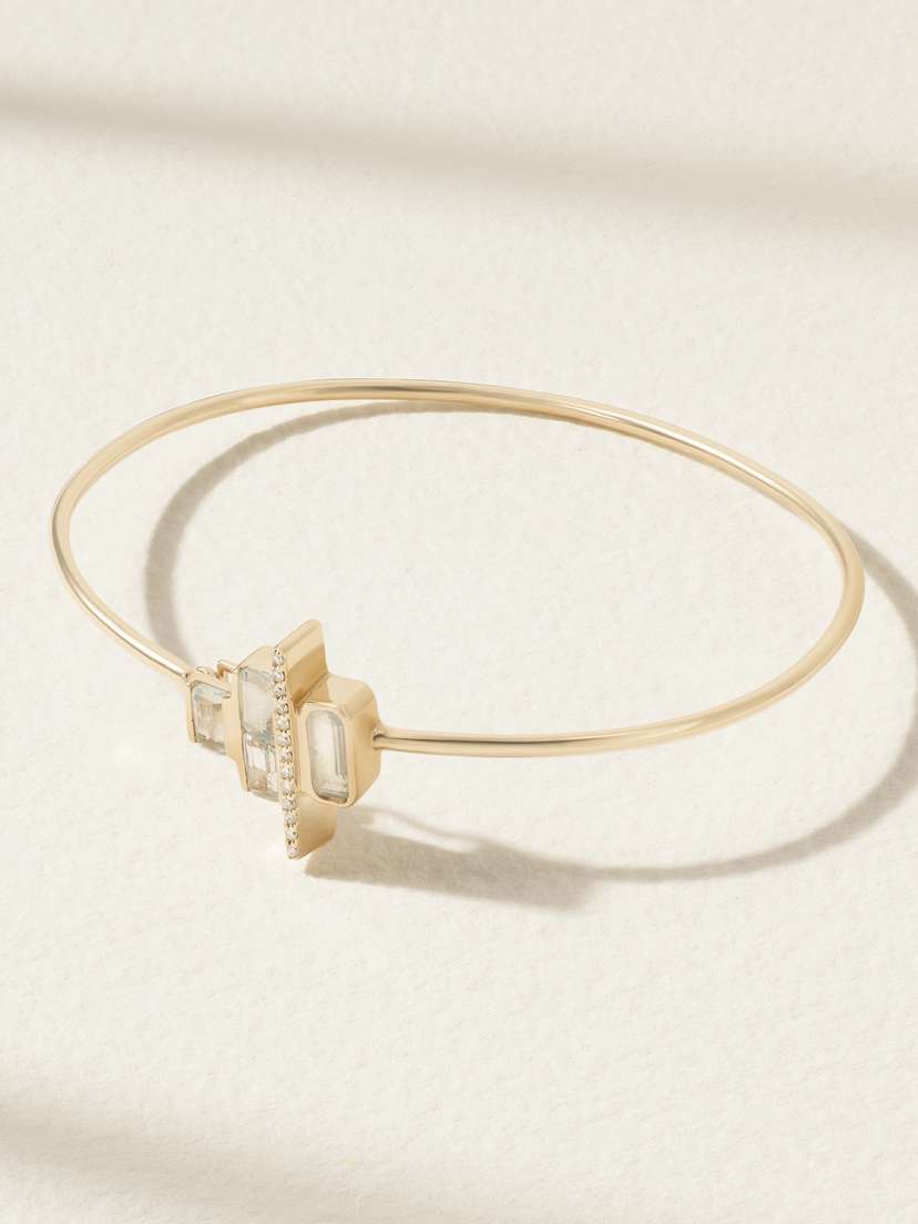 Melissa Joy Manning Cityscape 14 Karat Recycled Gold, Aquamarine And Diamond Cuff