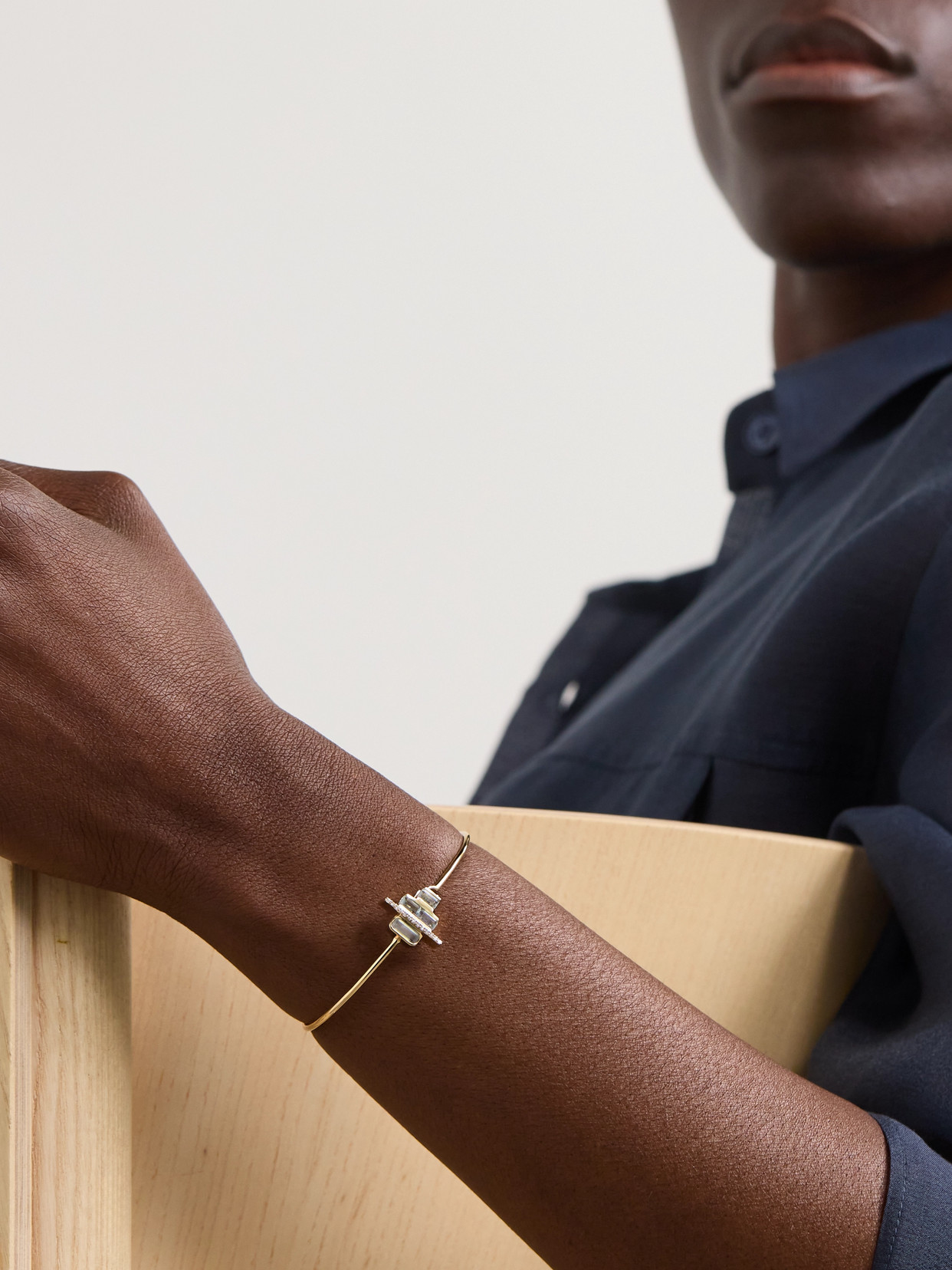 Melissa Joy Manning Cityscape 14 Karat Recycled Gold, Aquamarine And Diamond Cuff In Gold