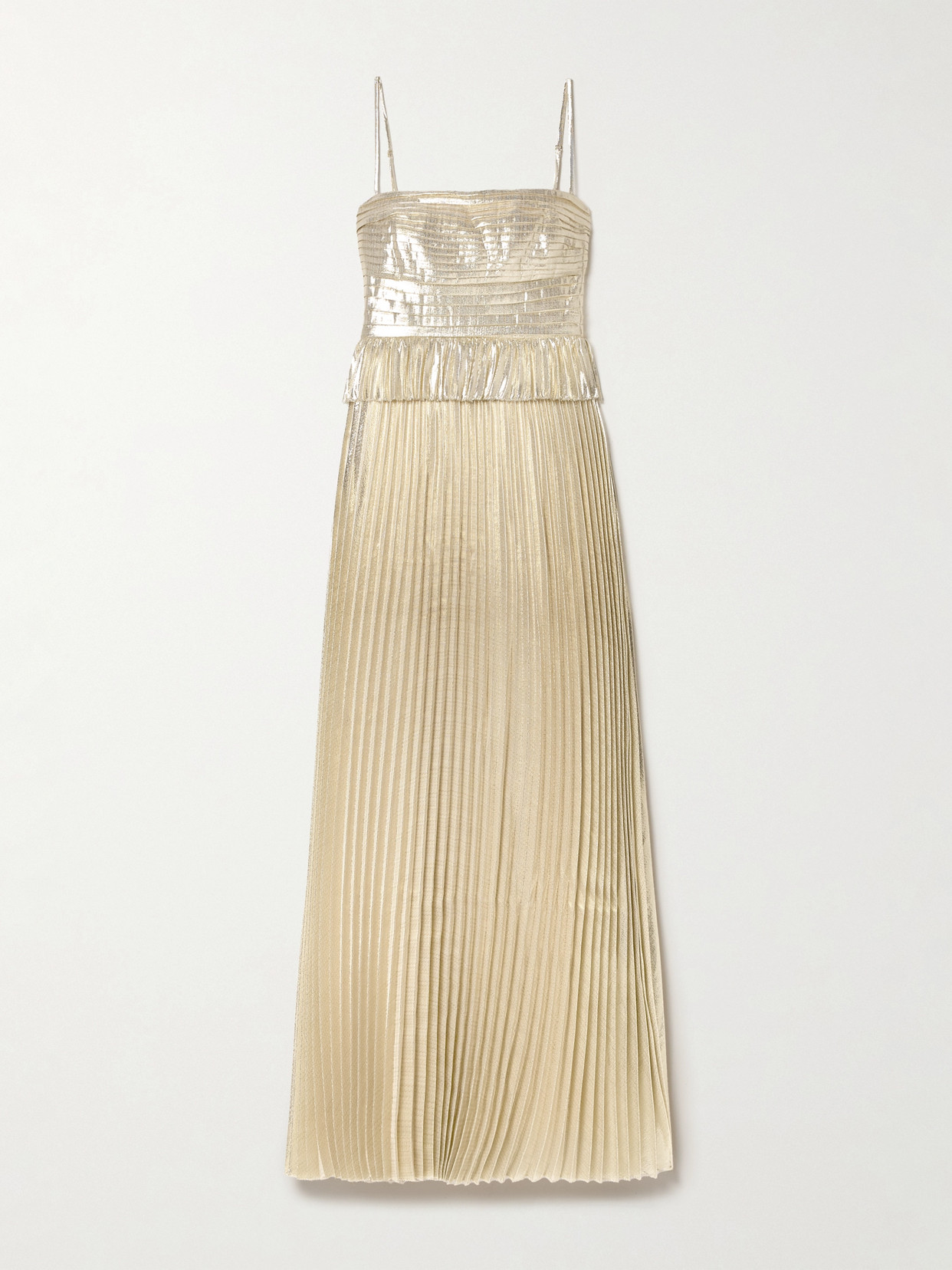 Self-Portrait - Pintucked Plissé-lamé Gown - Gold