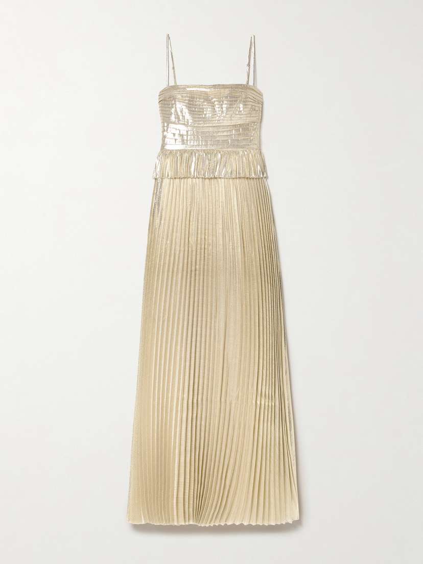 Self-Portrait Pintucked Plissé-lamé Gown