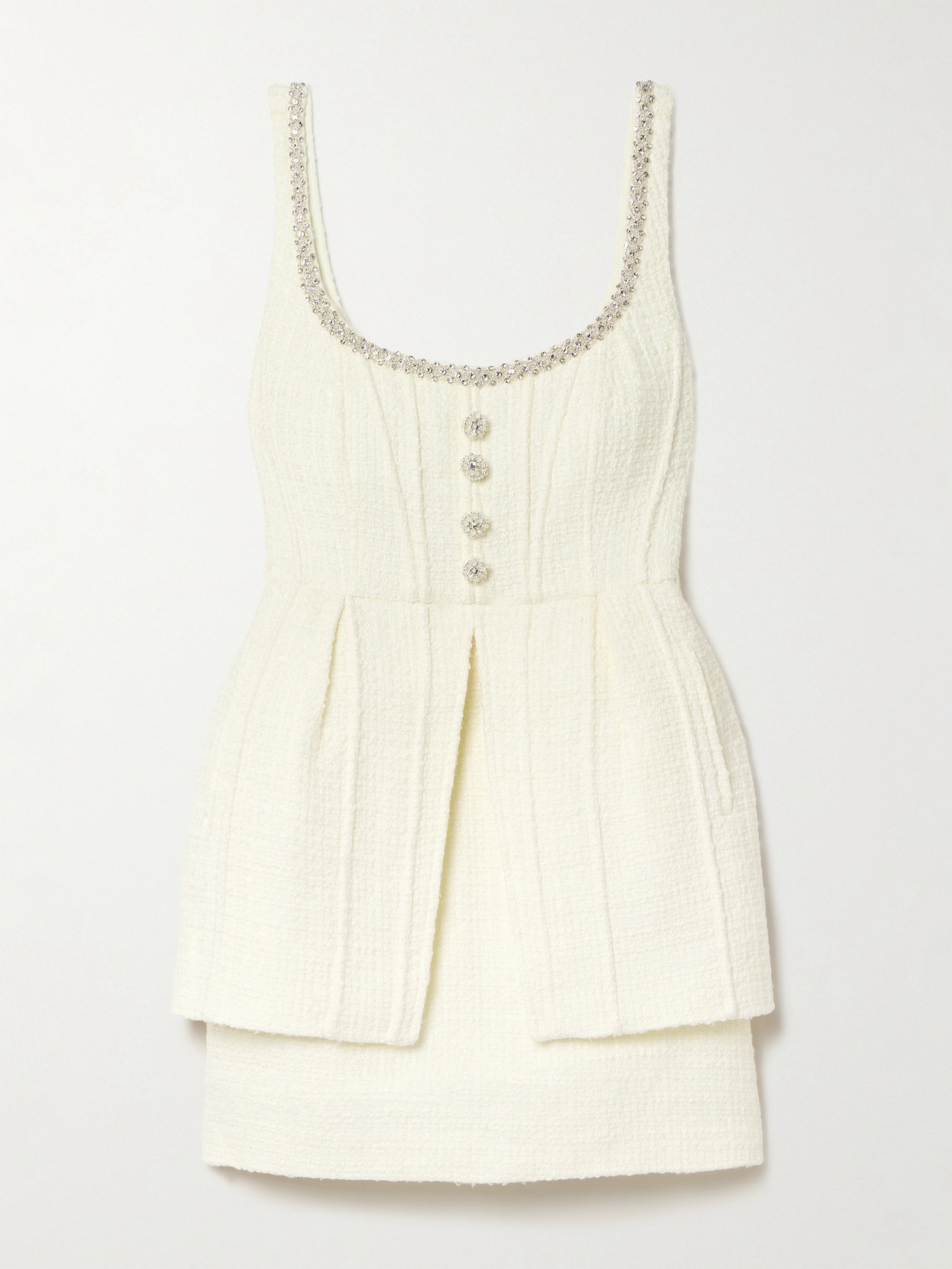 Self-portrait Layered Crystal-embellished Tweed Mini Dress In Cream