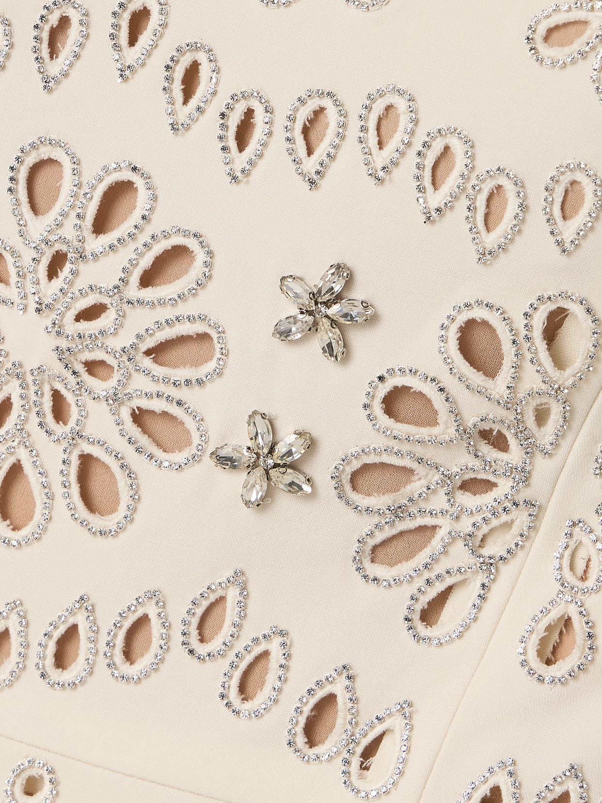 Oscar De La Renta Crystal-embellished Broderie Anglaise Wool-blend Crepe Midi Dress In Ivory