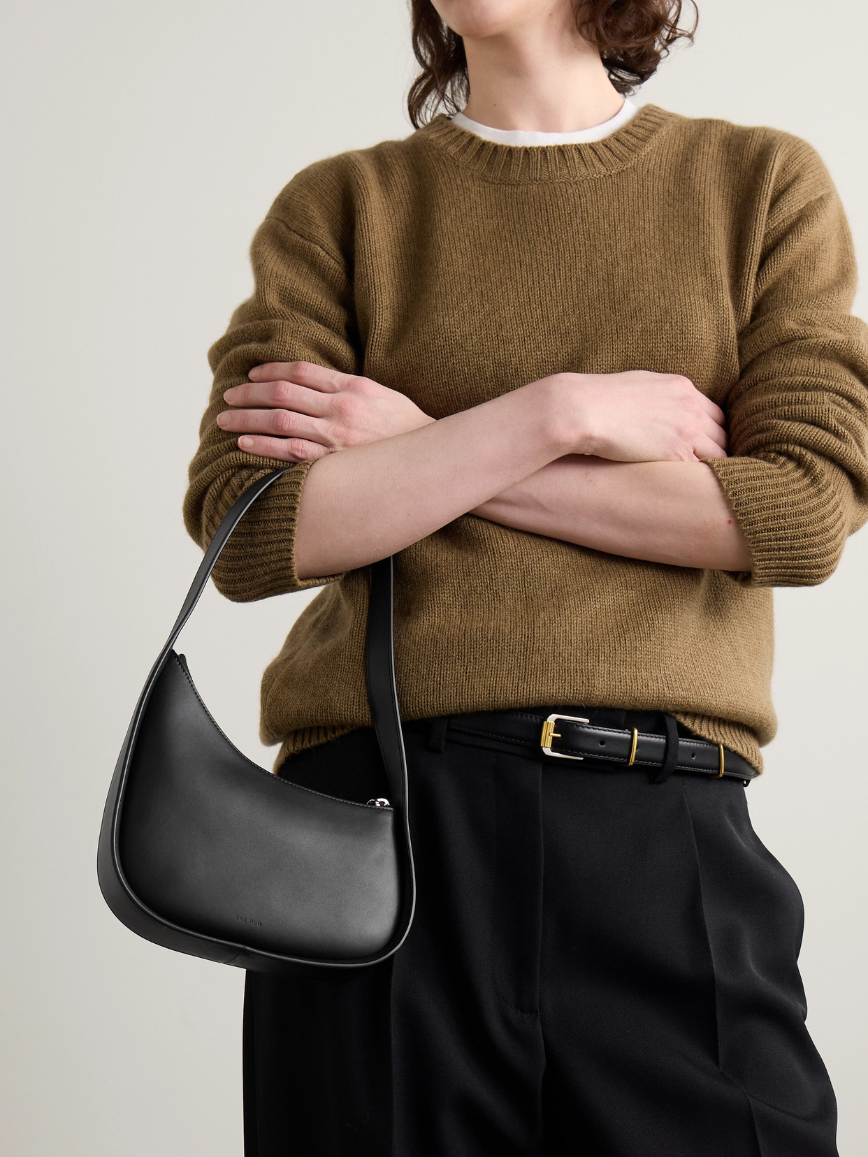The Row Leather Half Moon Shoulder Bag In Black