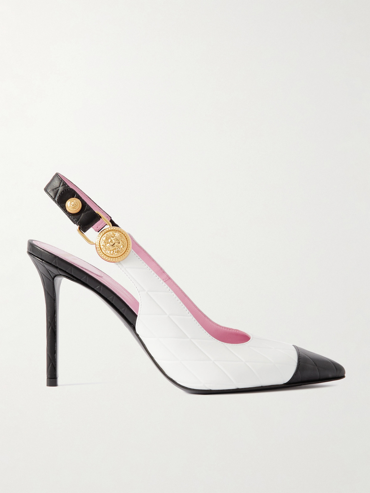 Balmain Eva Quilted Leather Slingback Pumps In White