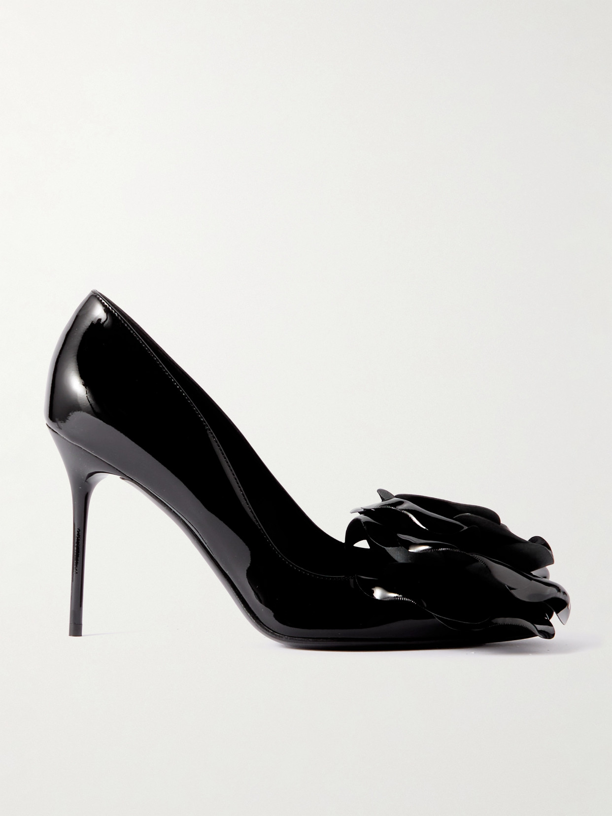 Balmain Flower-embellished Patent-leather Pumps In Black