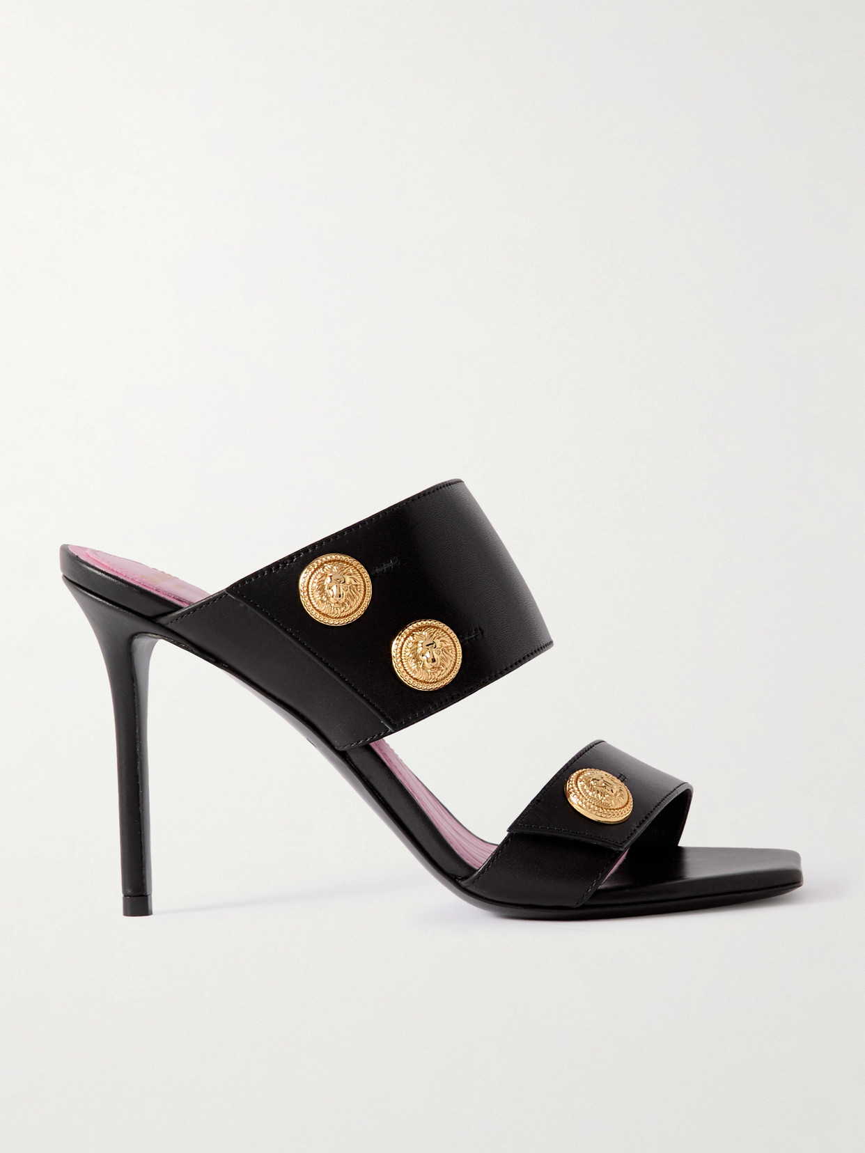 Balmain Eva Button-embellished Leather Sandals In Black