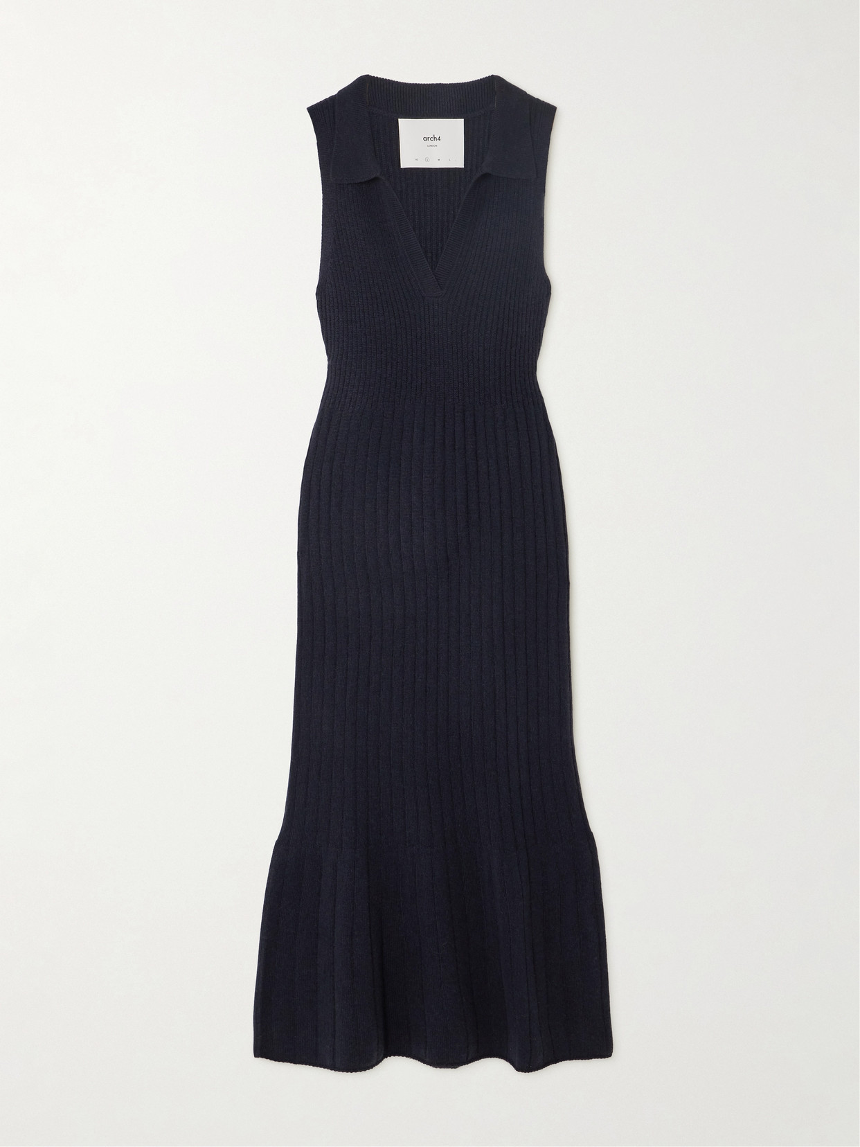 Arch4 + Net Sustain Aurelia Ribbed Silk And Cashmere-blend Midi Dress In Blue