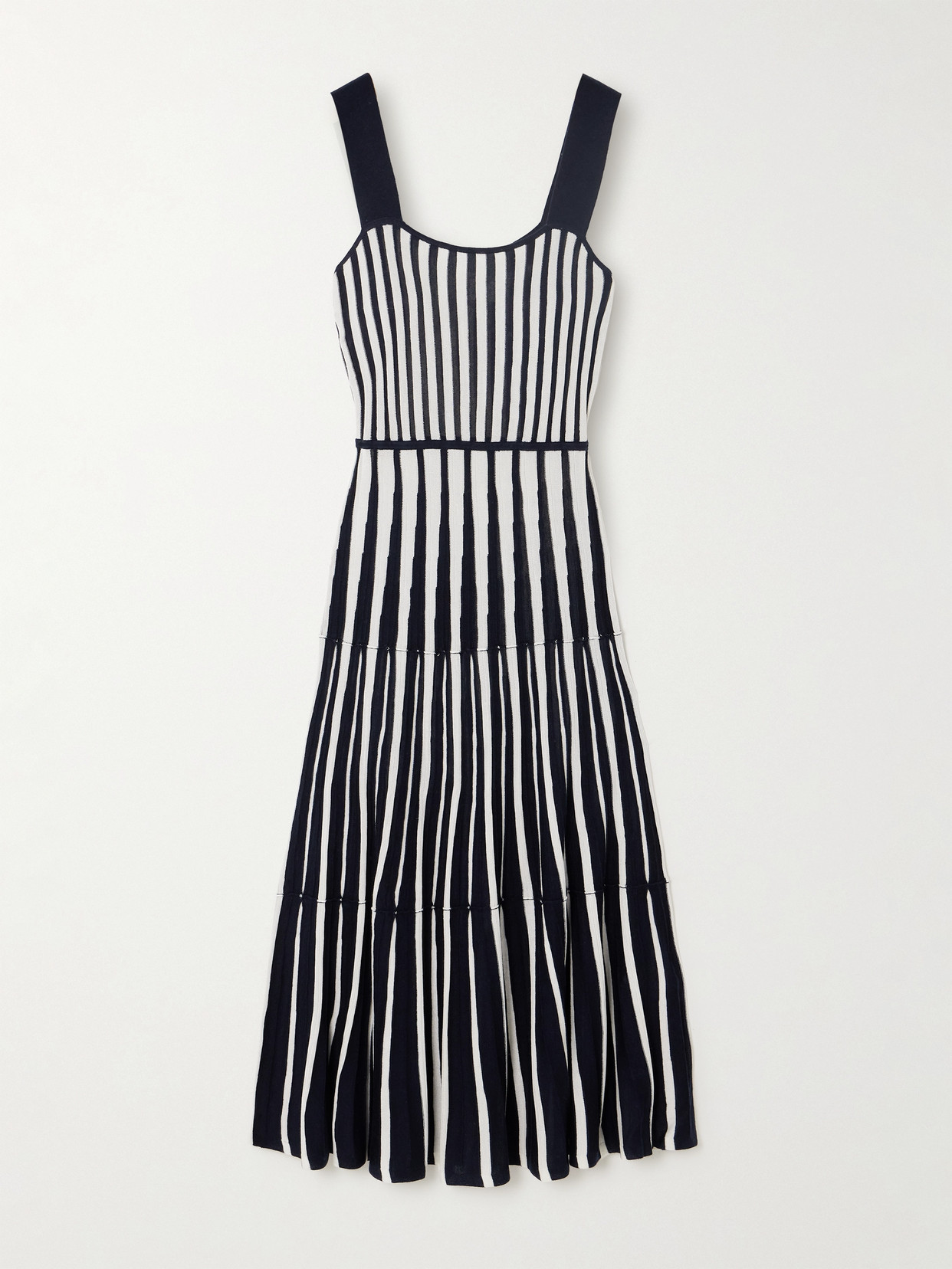 Arch4 + Net Sustain Seycelles Ribbed Striped Silk And Organic Cashmere-blend Maxi Dress In Blue