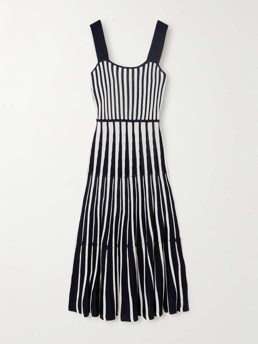 Arch4 Seycelles Ribbed Striped Silk And Organic Cashmere-blend Maxi Dress