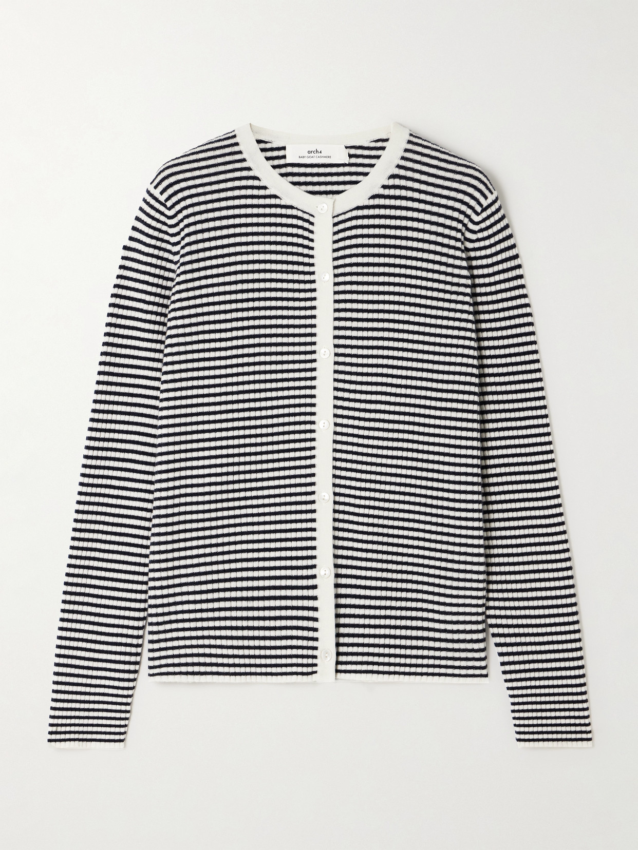 Arch4 Fairfield Striped Ribbed Organic Cashmere Cardigan In Blue