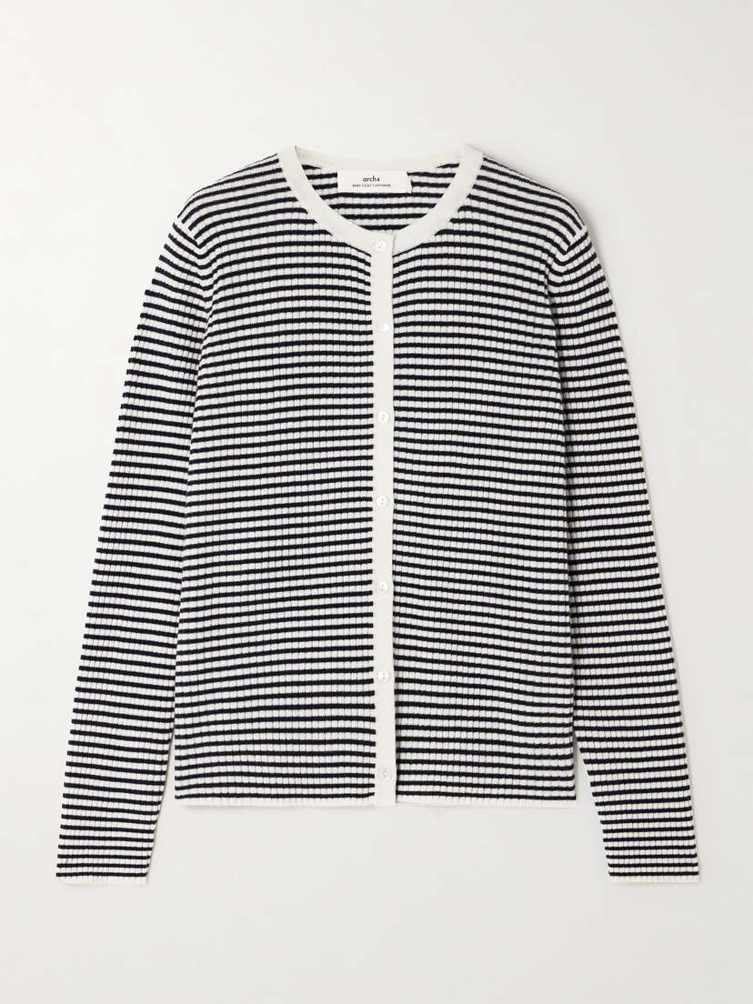 Arch4 Fairfield Striped Ribbed Organic Cashmere Cardigan