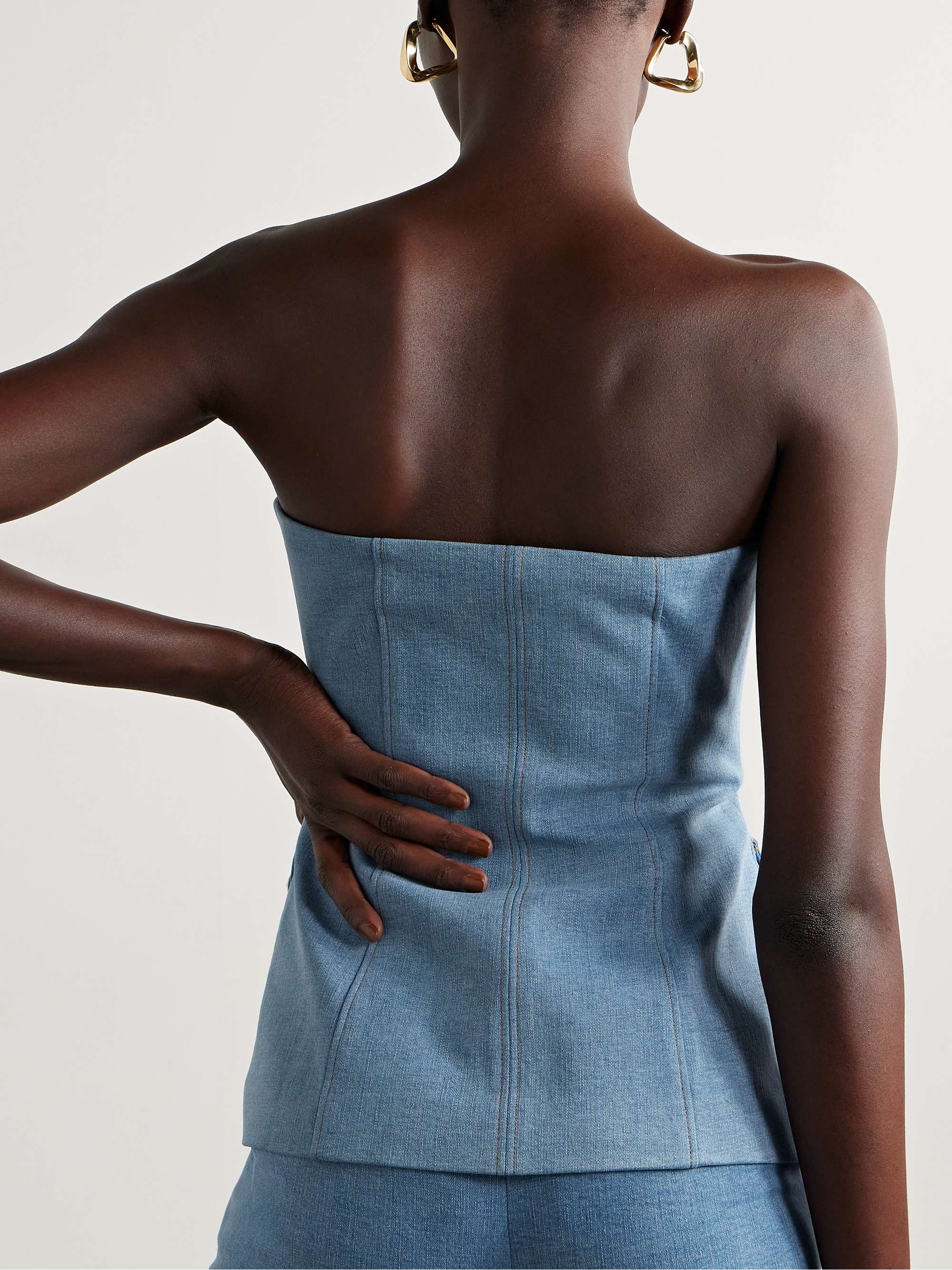 VERONICA BEARD Maeve strapless denim bustier top NETAPORTER