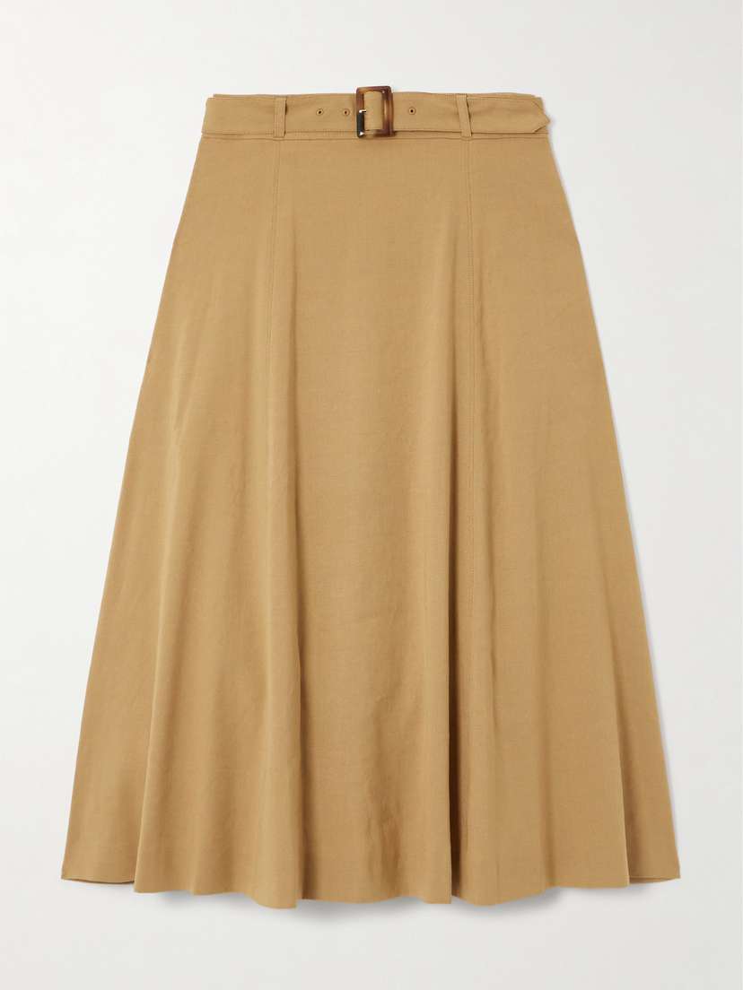 Veronica Beard Arwen Belted Pleated Linen-blend Midi Skirt