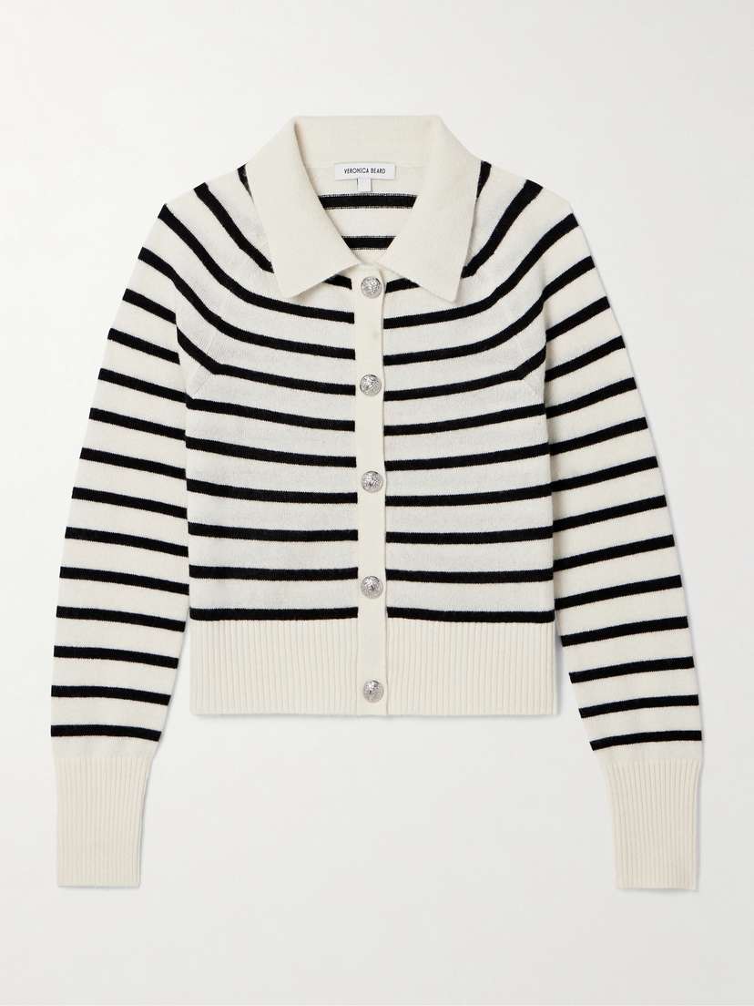 Veronica Beard Cheshire Striped Cashmere Cardigan - x large