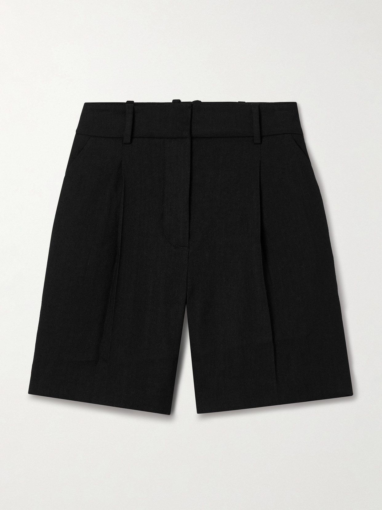 Shop Veronica Beard Noemi Pleated Linen-blend Shorts In Black