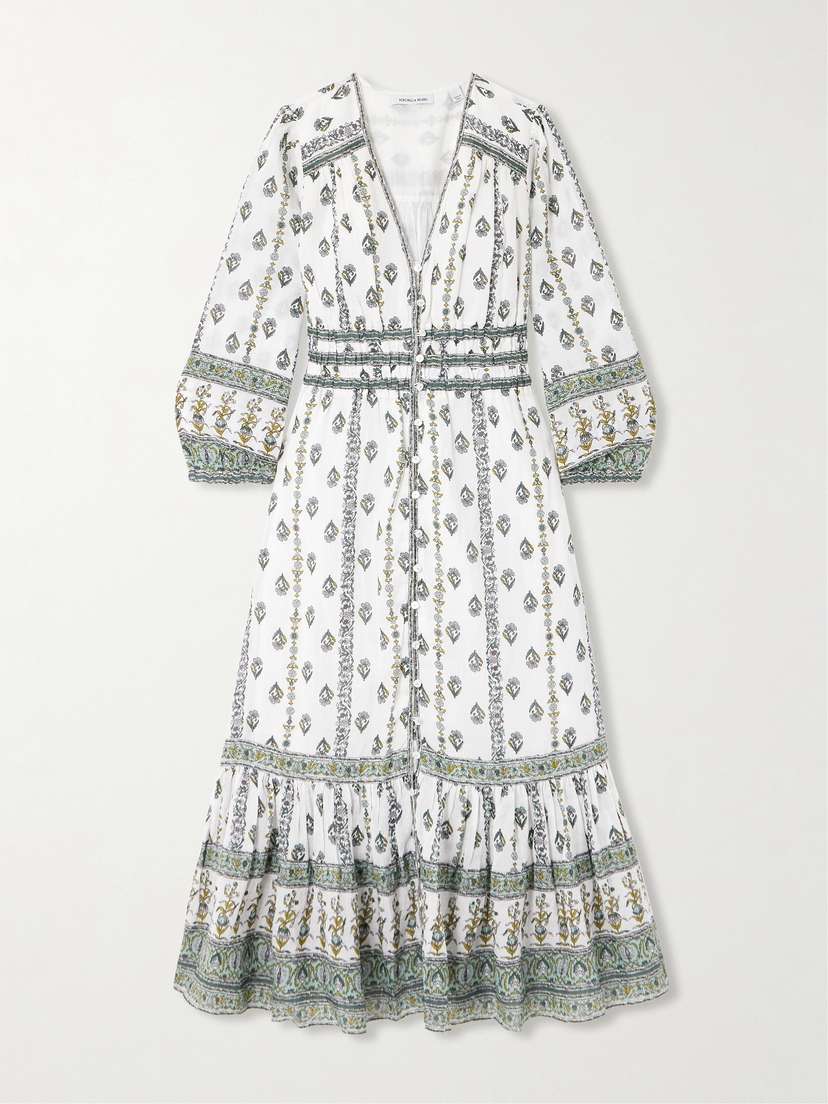 Veronica Beard Castella Floral-print Ramie Midi Dress