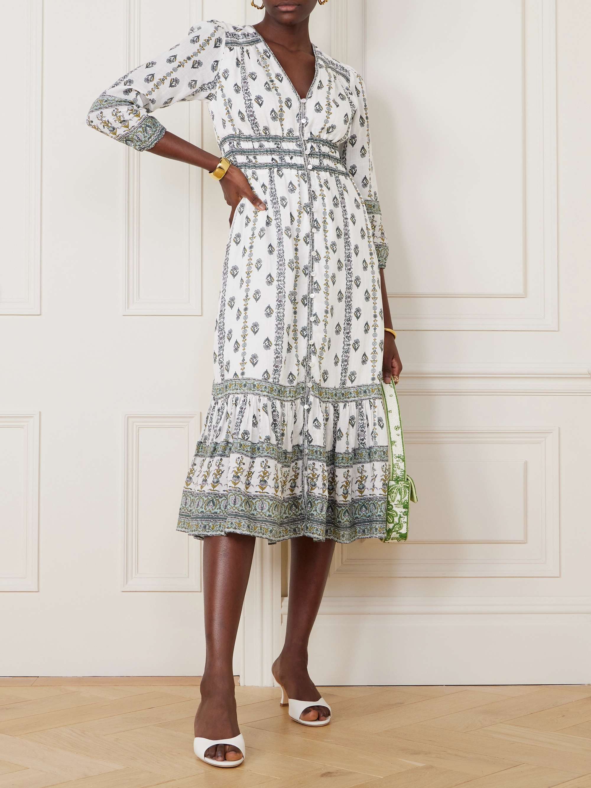 VERONICA BEARD Castella floral-print ramie midi dress | NET-A-PORTER