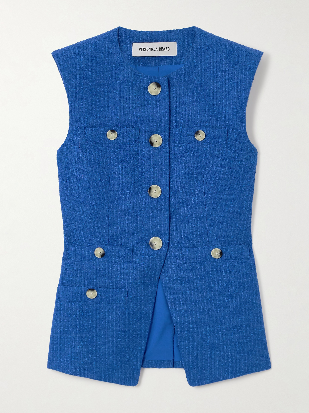 Shop Veronica Beard Tamara Cotton-blend Bouclé-tweed Vest In Blue