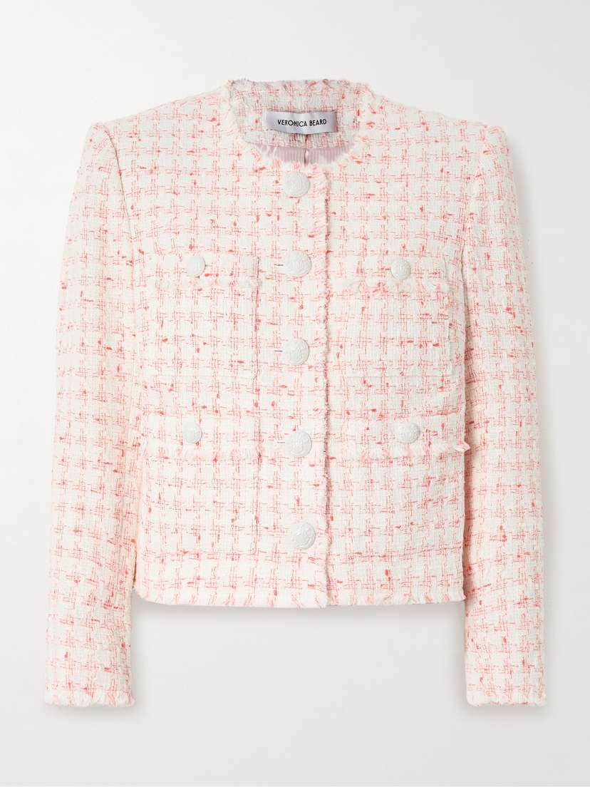 Veronica Beard Olbia Frayed Checked Cotton-blend Tweed Jacket