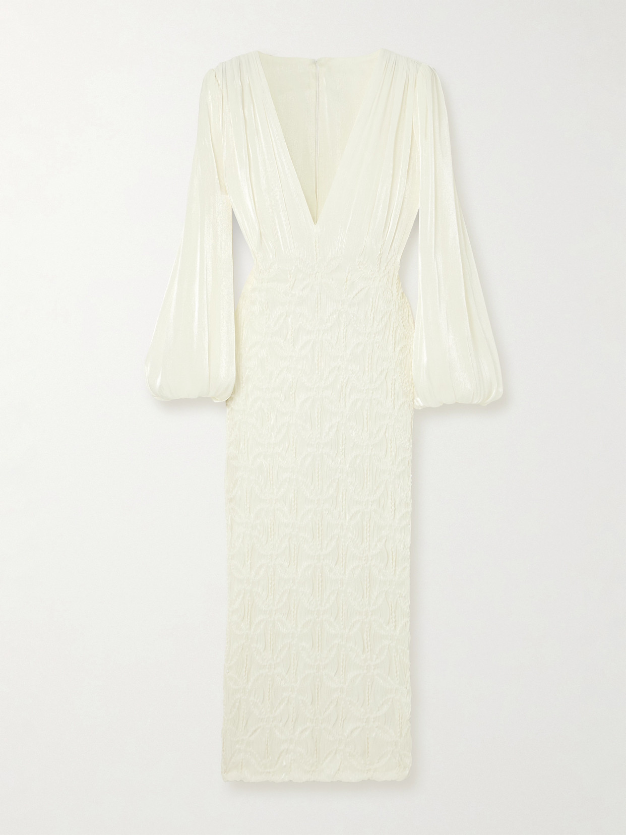 Costarellos - Zosia Smocked Metallic Georgette Midi Dress - Off-white
