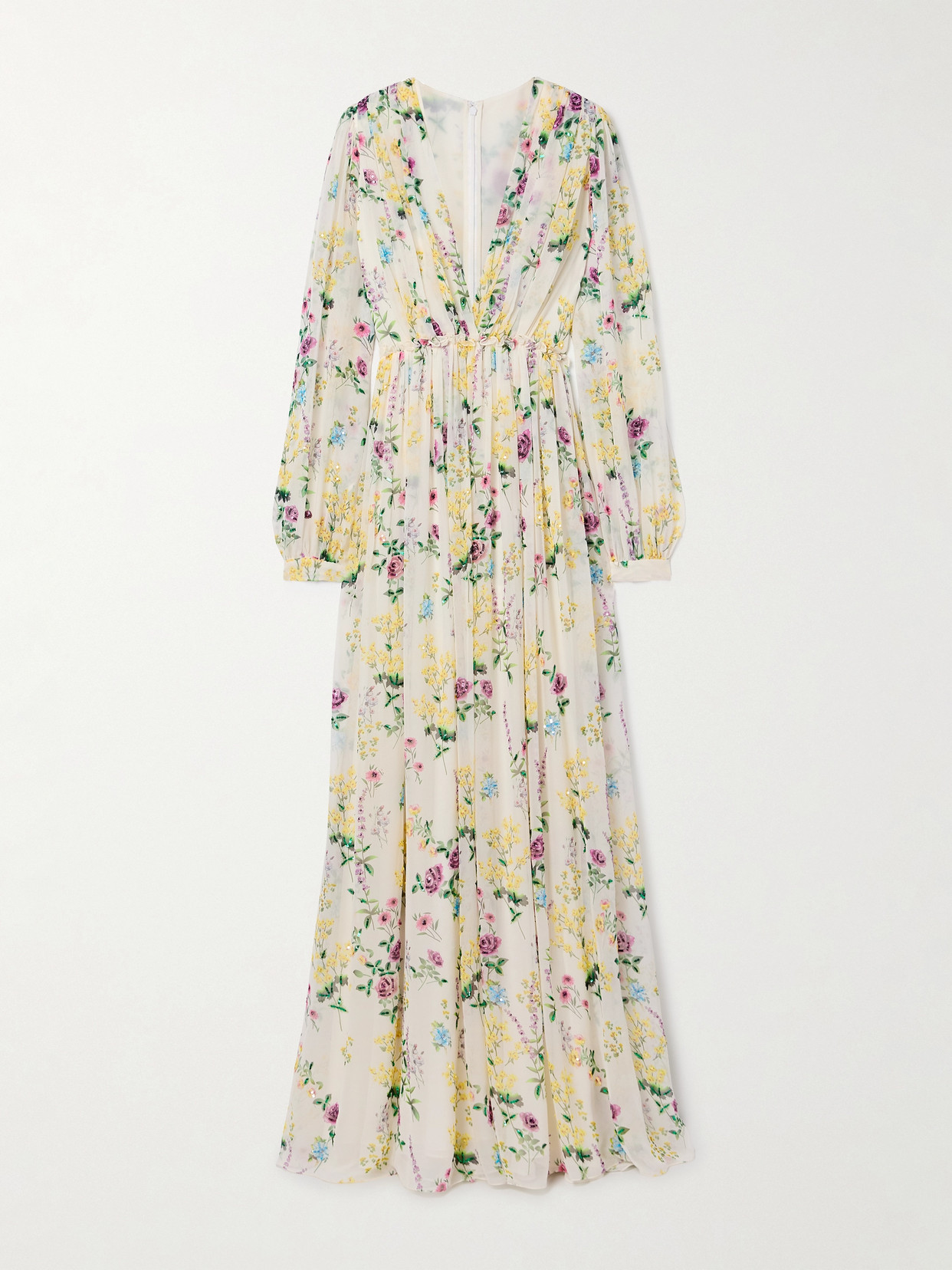 Costarellos Alya Floral-print Georgette Gown In Neutrals