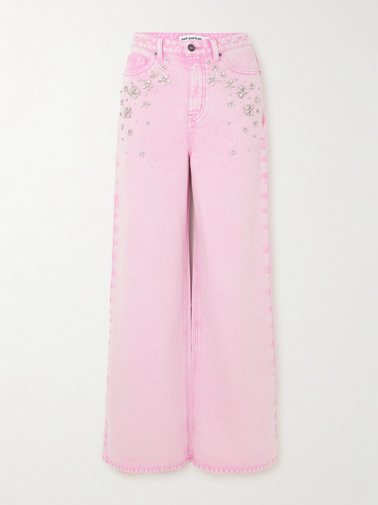 Self-Portrait - Crystal-embellished Wide-leg Jeans - Pink