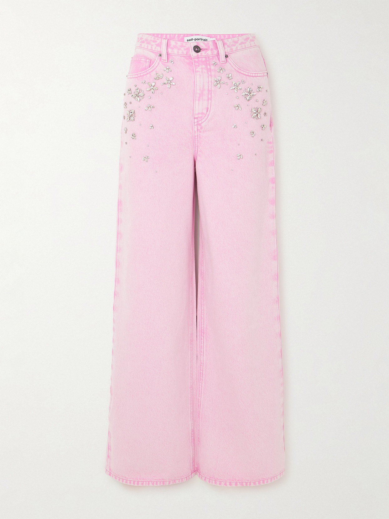 Self-portrait Crystal-embellished Wide-leg Jeans In Pink