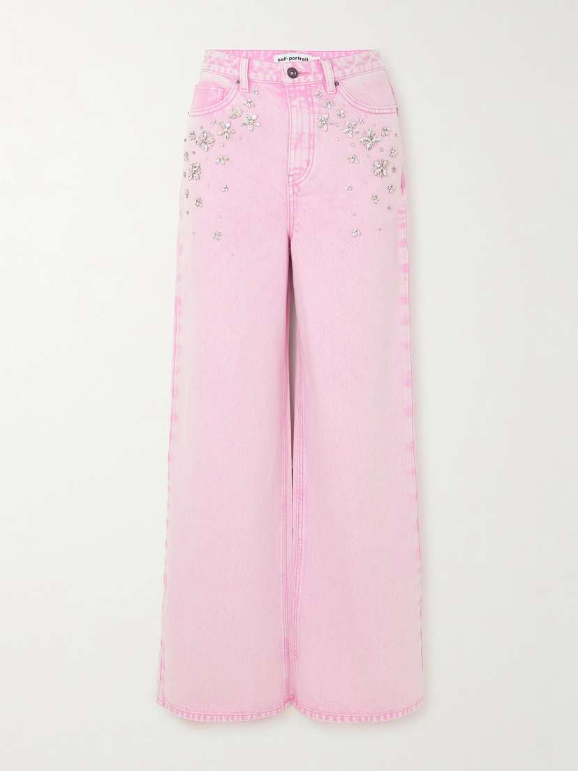 Self-Portrait Crystal-embellished Wide-leg Jeans