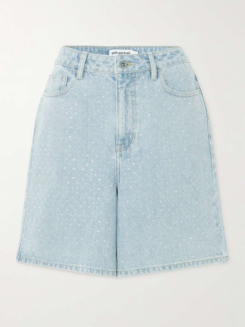 Self-Portrait Crystal-embellished Denim Shorts