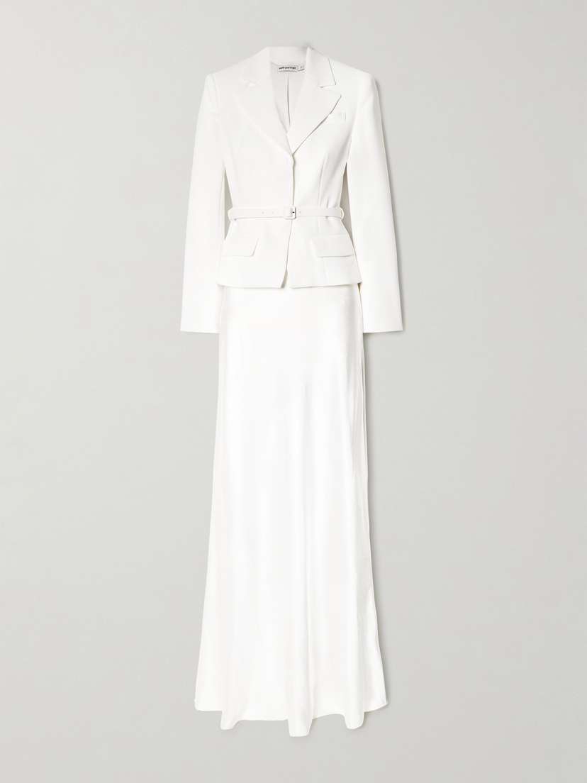 Self-Portrait Belted Crepe And Satin Maxi Dress - UK 16