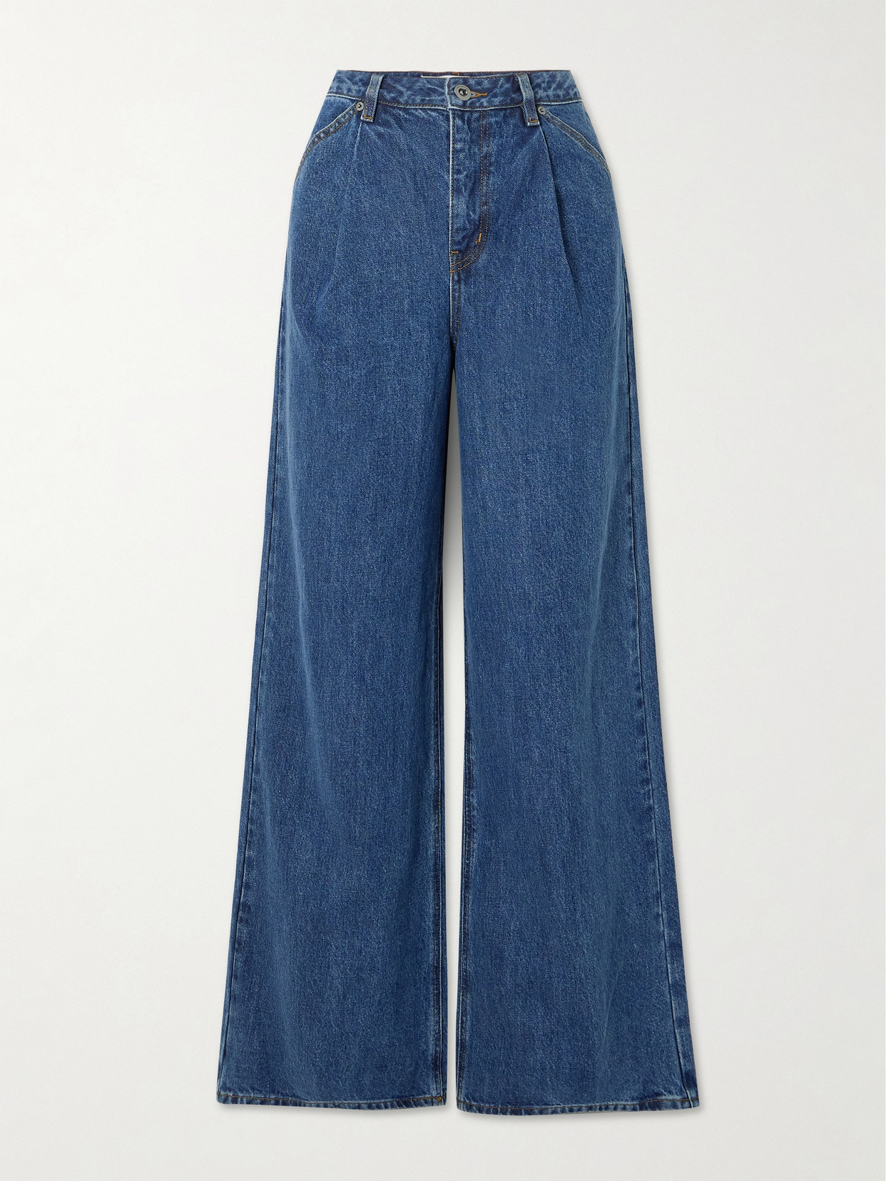 Self-Portrait - Pleated High-rise Wide-leg Jeans - Blue