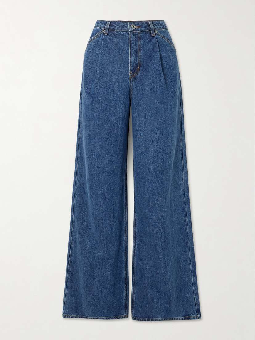 Self-Portrait Pleated High-rise Wide-leg Jeans