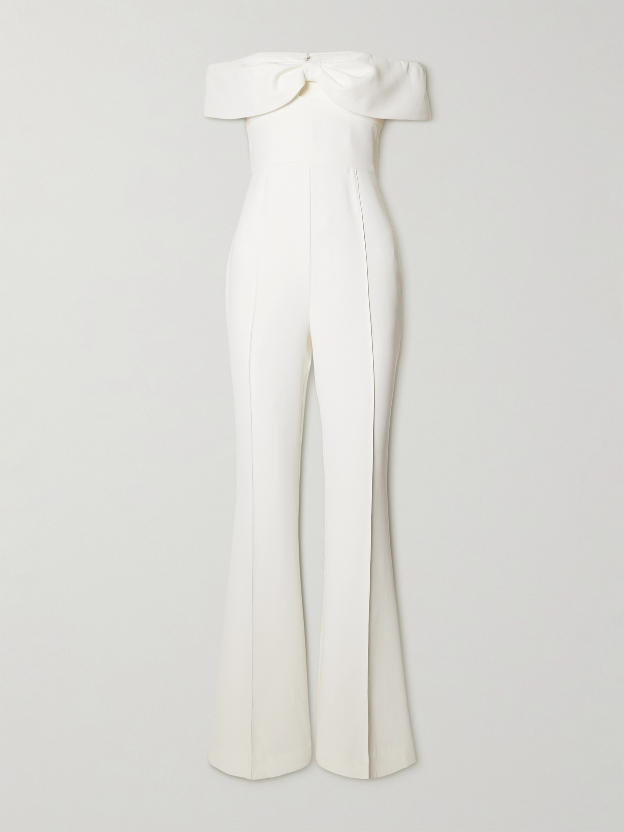 Self-portrait Bow-detailed Crepe Jumpsuit In White