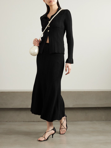 self-portrait Ribbed-knit midi skirt
