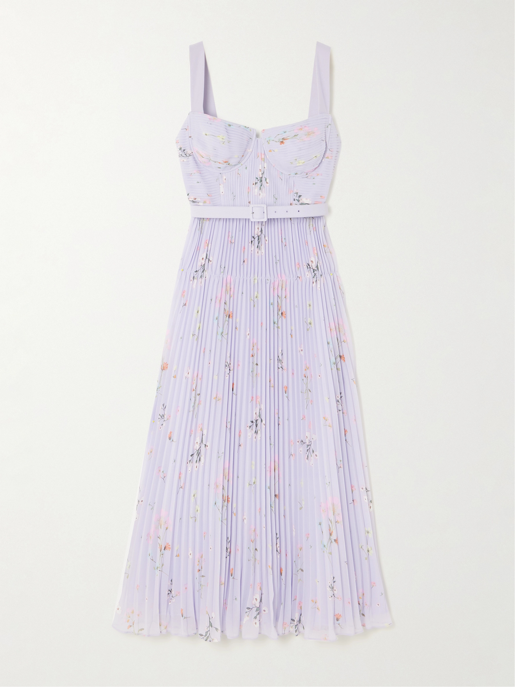 self-portrait Belted pleated floral-print chiffon midi dress thumbnail