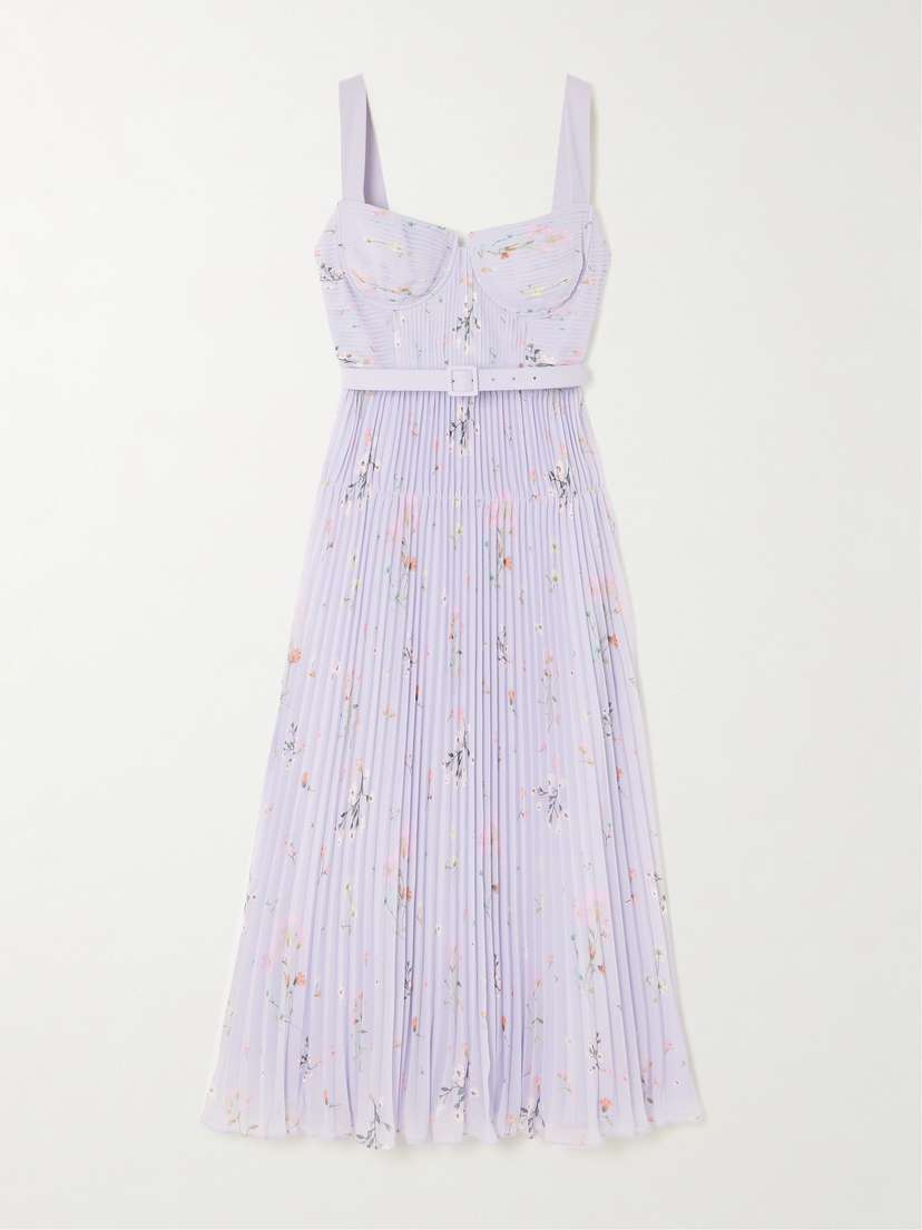 Self-Portrait Belted Pleated Floral-print Chiffon Midi Dress