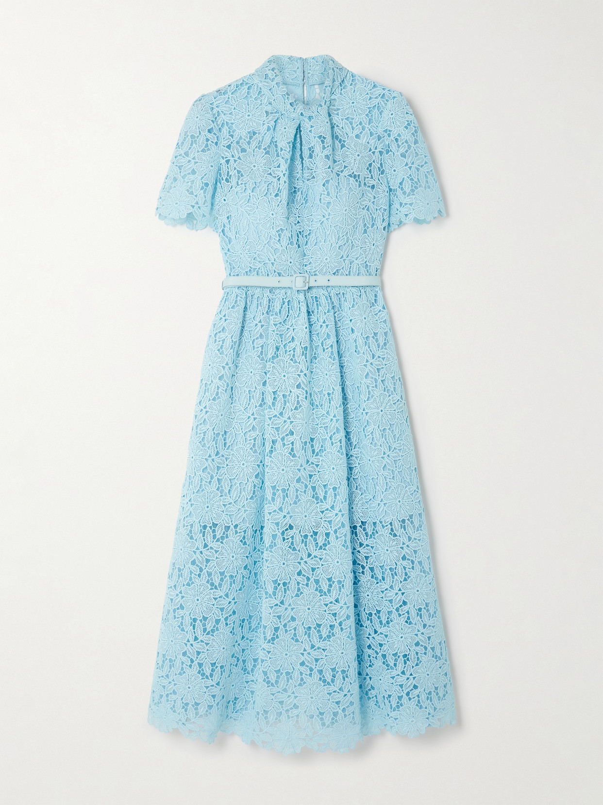 Self-portrait Belted Guipure Lace Midi Dress In Blue