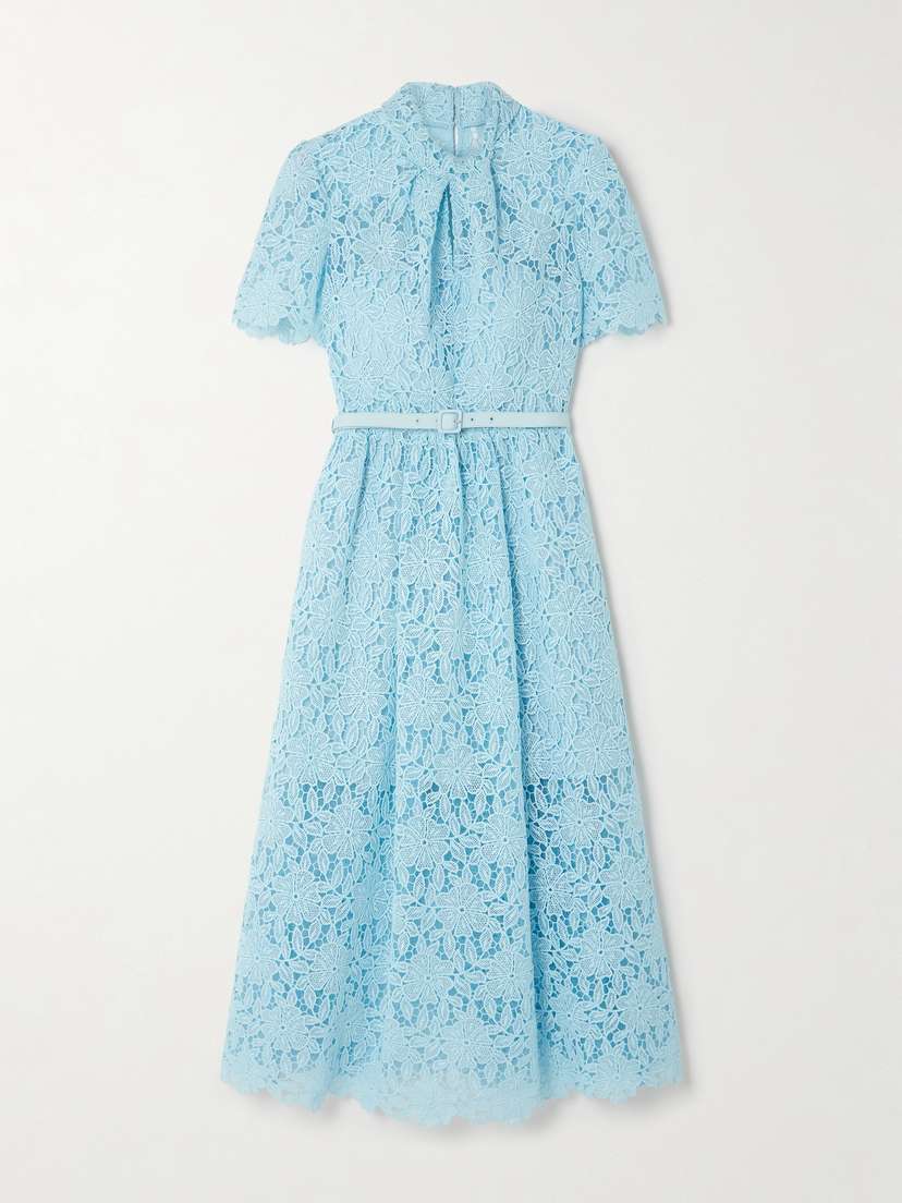 Self-Portrait Belted Guipure Lace Midi Dress