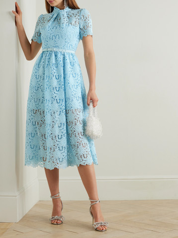 self-portrait Belted guipure lace midi dress