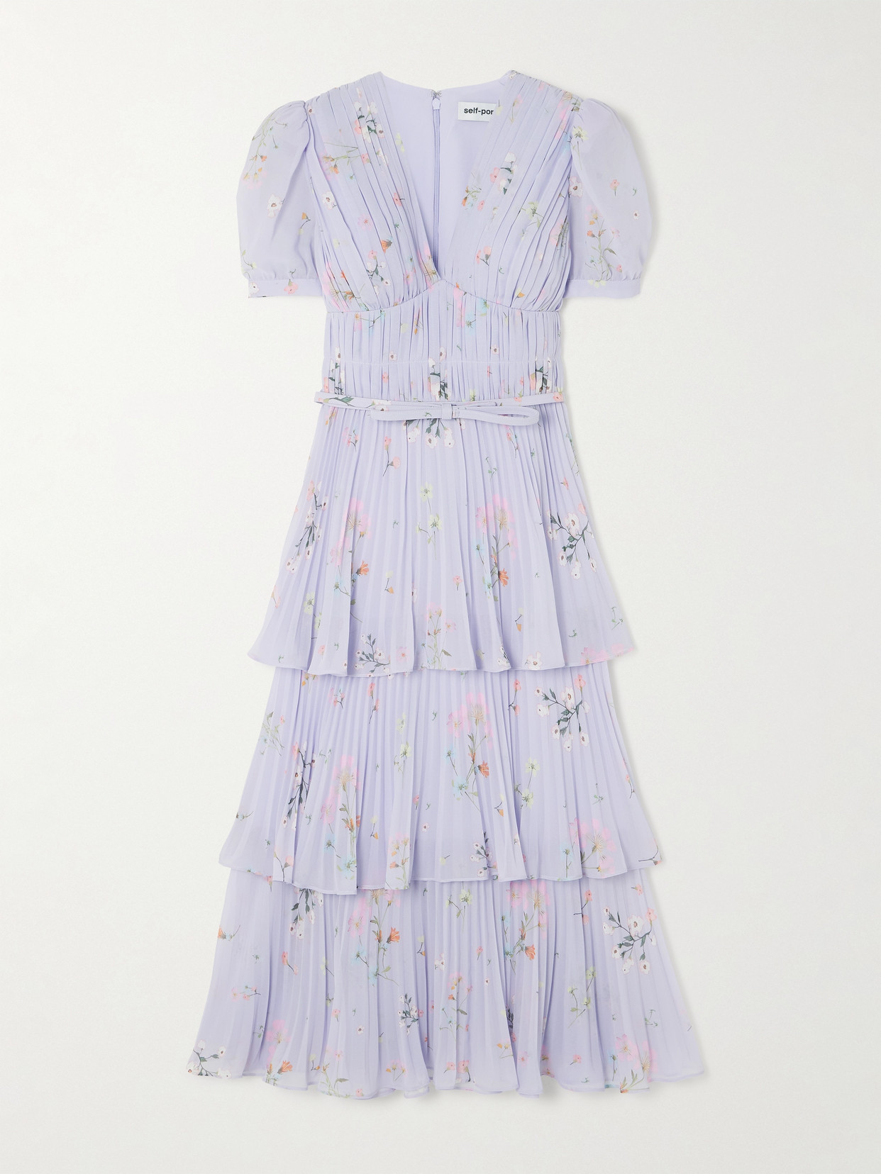 Self-Portrait - Tiered Pleated Floral-print Chiffon Midi Dress - Purple
