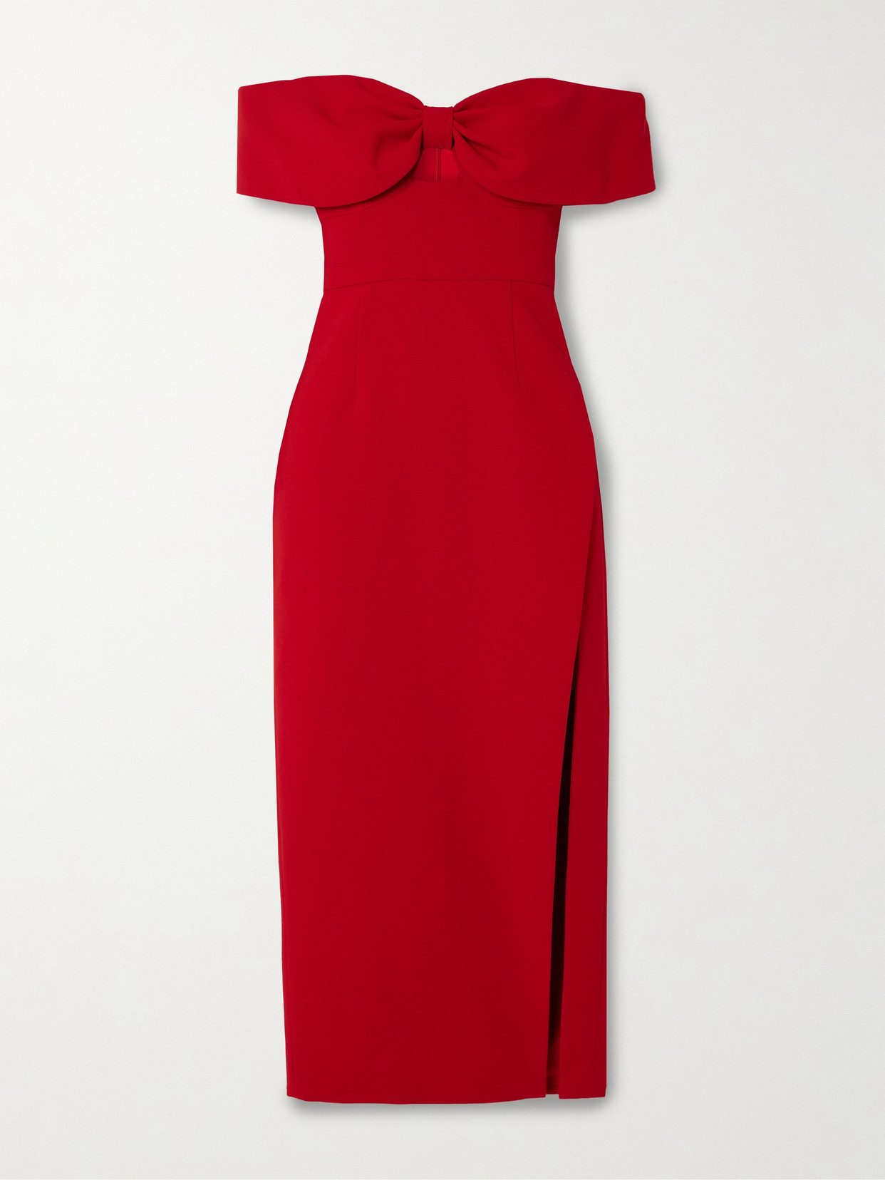 Self-Portrait - Off-the-shoulder Bow-embellished Crepe Midi Dress - Red