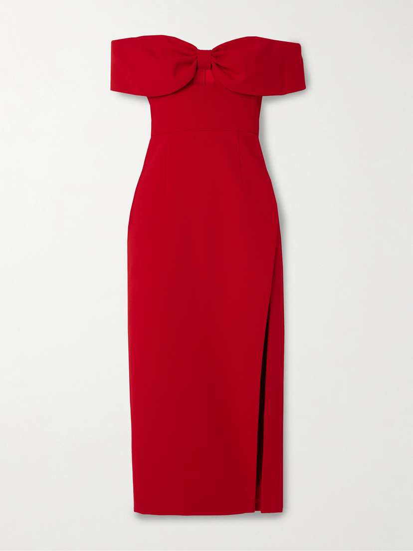 Self-Portrait Off-the-shoulder Bow-embellished Crepe Midi Dress
