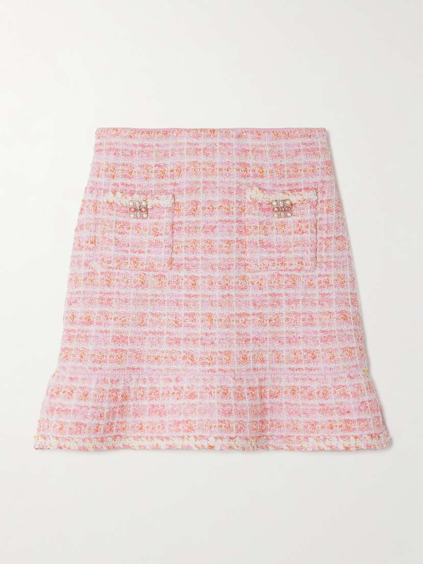 Self-Portrait Embellished Checked Bouclé-knit Mini Skirt