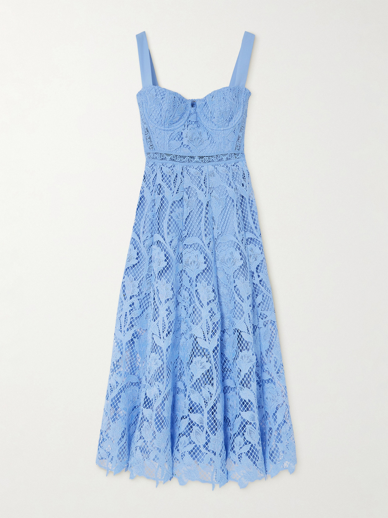 Self-portrait Guipure Lace Midi Dress In Blue