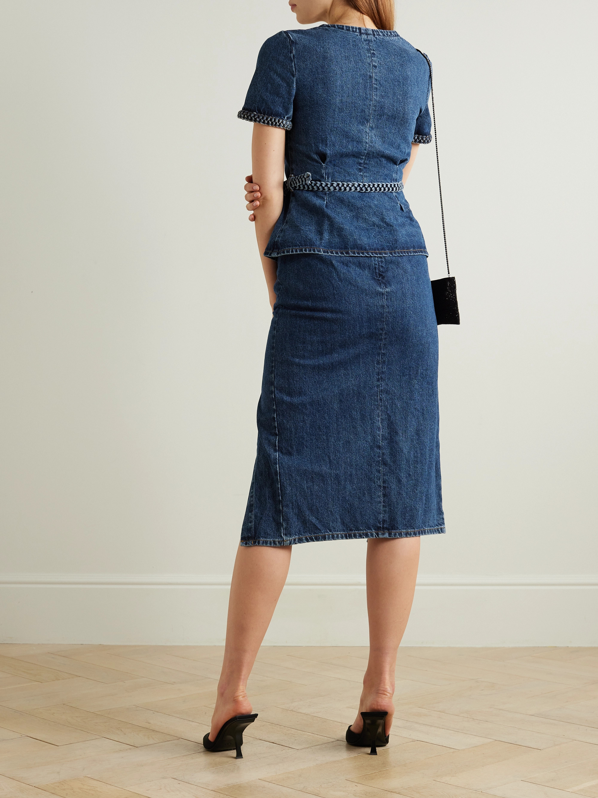 self-portrait Convertible belted denim midi dress thumbnail